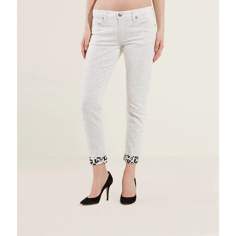 True Religion Liv Slim Boyfriend Jeans Worn White Leopard Print Size 30
